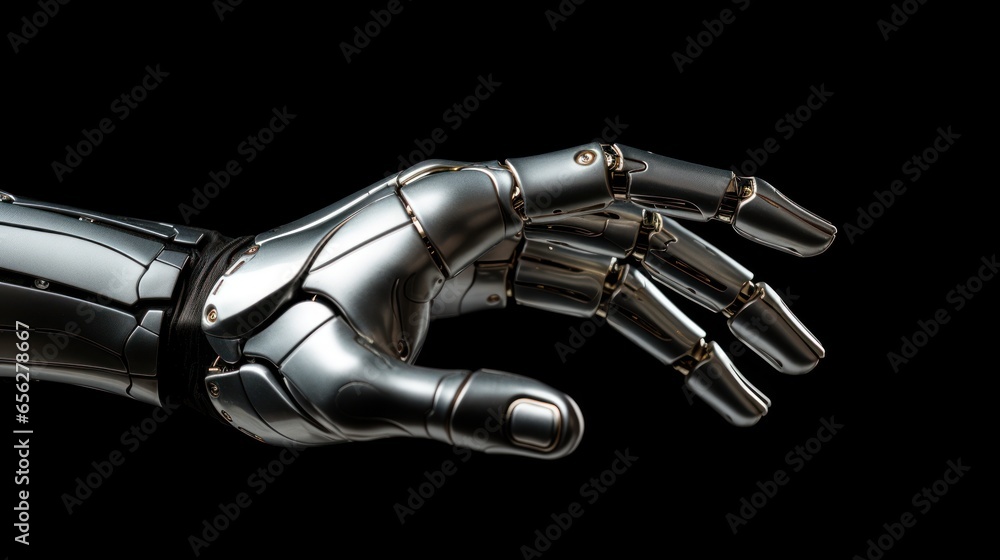 Poster robotic hand on a black background with a vignette.