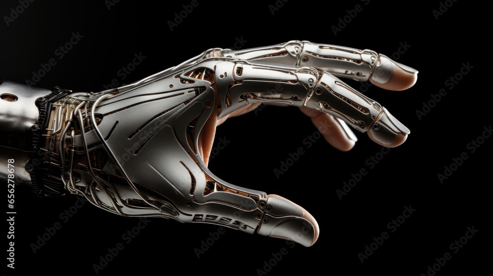 Aufkleber robotic hand on a black background with a vignette.