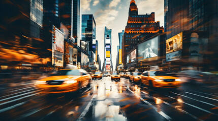 Busy New York City Intersection: A Blur of People
