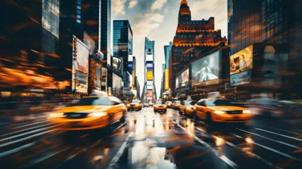 Foto op Plexiglas New York taxi Busy New York City Intersection: A Blur of People