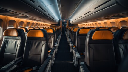 Spacious Commercial Airplane Cabin Interior with Modern Seating Arrangement