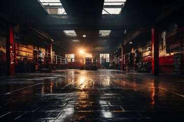 Boxing gym filled with sweat and determination as fighters train and spar, Generative AI