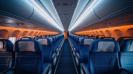 Fototapeta premium Spacious Commercial Airplane Cabin Interior with Modern Seating Arrangement