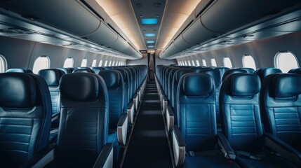 Spacious Commercial Airplane Cabin Interior with Modern Seating Arrangement