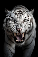 Fototapeta premium a white saber-toothed tiger on dark background generative ai