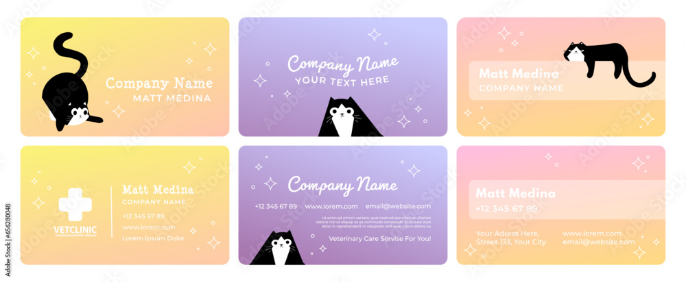Wall mural business card set for vet company with cute cat - Wall murals
