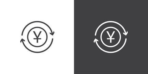 Exchange icon, Yuan currency icon isolated on black and white background. Money and currency exchange in flat icons set isolated on black and white background flat vector illustration.