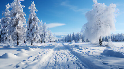 Beautiful snowy winter road for New Year and Christmas