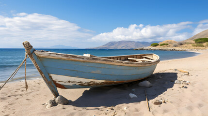 Old Wooden Boat on Sandy Beach