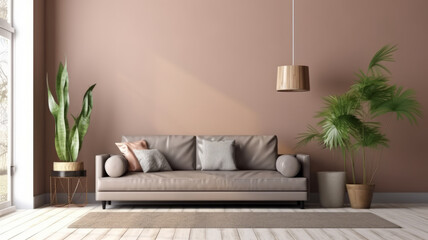 mockup,interior with brown sofa. 3d illustration