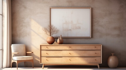 Wooden wall unit and armchair