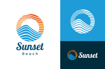 Abstract Sunset Beach Logo Illustration Design Template Vector
