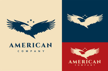 Vintage Retro Eagle Hawk Falcon Bird Badge Emblem Logo Design Vector Illustration Symbol of American freedom