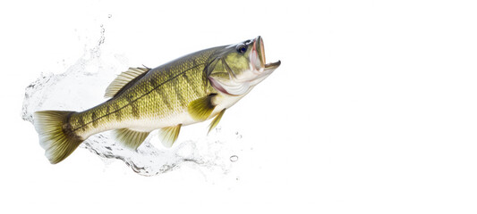 Naklejka premium Largemouth bass fish jumping out of water isolated on white background