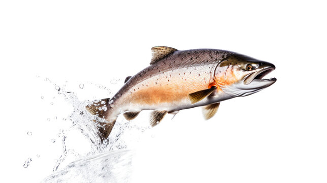 Fresh largemouth bass jumping out of water isolated on transparent background. Png file