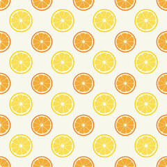 Seamless pattern with orange and lemon slices. Vector illustration for design and print