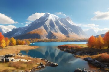 Autumn Splendor: Majestic Mountain and Tranquil Lake