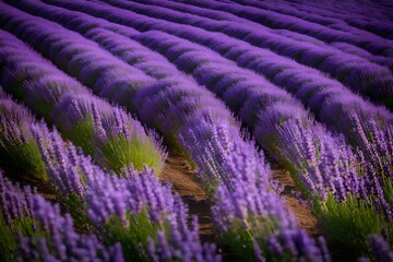 A lavender field in full bloom with bees humming