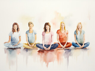 A Minimal Watercolor of Friends Doing a Group Yoga Session Before the Feast