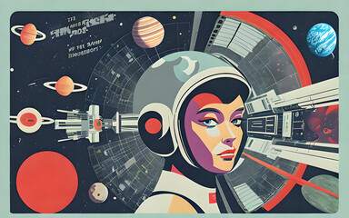 Futuristic space retro girl poster,Generative AI