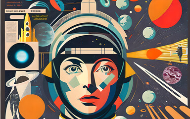 Futuristic space retro girl poster,Generative AI