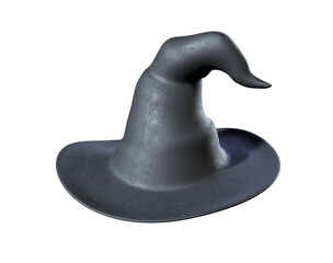 Black halloween witch hat isolated on white background 3d render