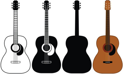 Set of acoustic guitar clipart. Country guitar vector illustration - obrazy, fototapety, plakaty