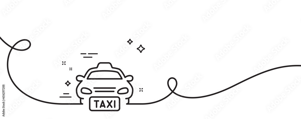 Poster taxi line icon. continuous one line with curl. cab public transport sign. transfer vehicle symbol. t
