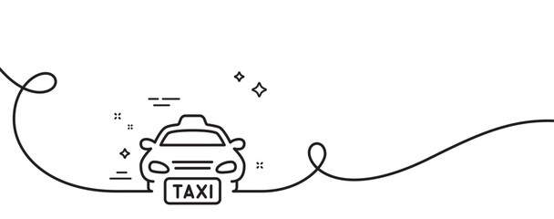 Taxi line icon. Continuous one line with curl. Cab public transport sign. Transfer vehicle symbol. Taxi single outline ribbon. Loop curve pattern. Vector © blankstock