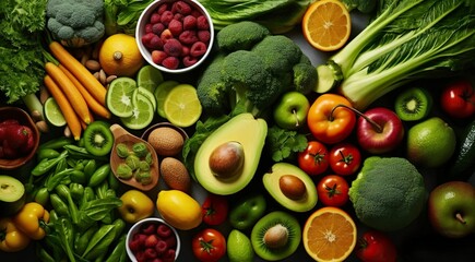 vegetables and fruits fill the background 