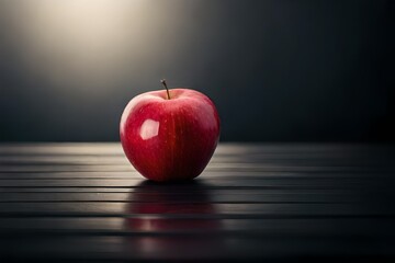 red apple on wooden table
