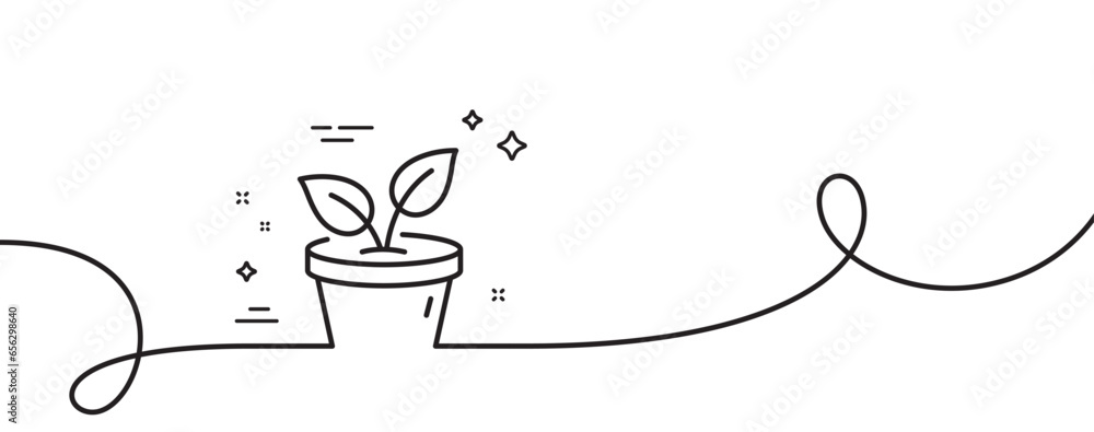 Poster leaves line icon. continuous one line with curl. grow plant leaf sign. environmental care symbol. le