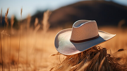 A straw cowgirl hat - obrazy, fototapety, plakaty
