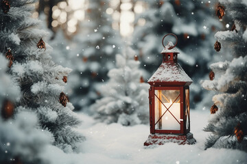 Christmas lantern in the snow