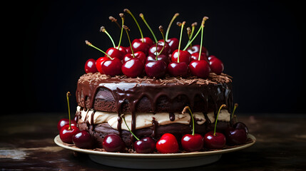 Rich Chocolate Cake with Vibrant Red Cherry Topping