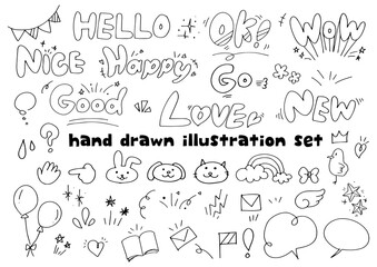 かわいい手描き文字とイラスト素材のセット - 656299668