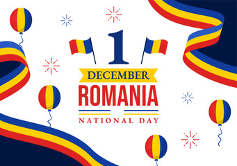 Romania National Day Vector Illustration on 1st December with Waving Flag Background in Romanian Great Union Memorial holiday Flat Cartoon Design