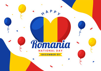 Romania National Day Vector Illustration on 1st December with Waving Flag Background in Romanian Great Union Memorial holiday Flat Cartoon Design