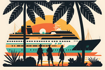 Obraz premium Silhouettes of people against the background of a cruise ship