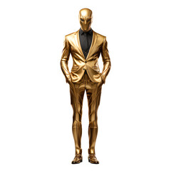 Fototapeta na wymiar business worker male figure golden statue isolated on transparent background ,generative ai 