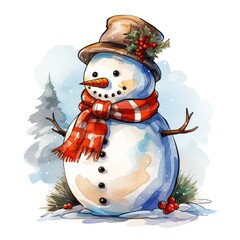 Cute snowman Christmas collection in watercolor style.