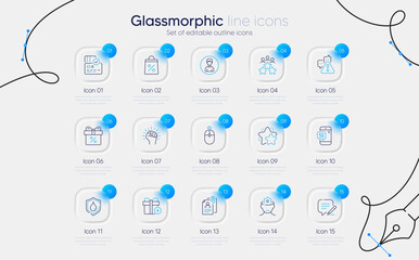 Naklejka premium Set of Swipe up, Brain working and Card line icons for web app. Person, Empower, Write icons. Add gift, Star, Discount offer signs. Shopping bag, Business meeting, 5g phone. Vector