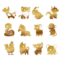 Chinese zodiac sign animal collection golden mascot