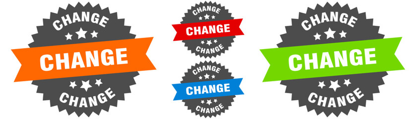 change sign. round ribbon label set. Seal