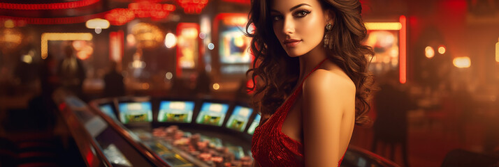 photorealistic image of a beautiful, luxury girl in a casino. gambling with roulette and cards. - obrazy, fototapety, plakaty