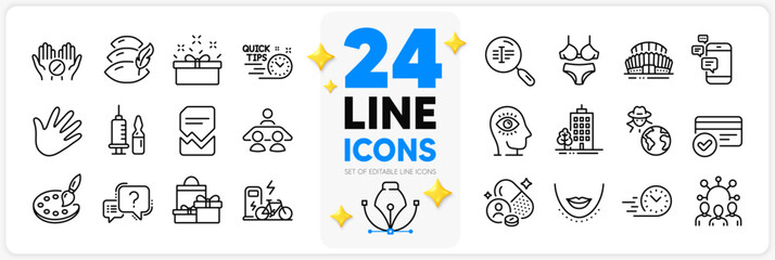 Icons set of Fraud, Shopping and Medical vaccination line icons pack for app with Interview job, Search text, Lingerie thin outline icon. Palette, Corrupted file, Medical tablet pictogram. Vector