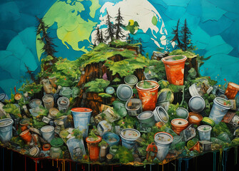 Earth and cans, paper cups and other garbage