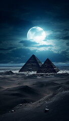 pyramids of giza under the moon