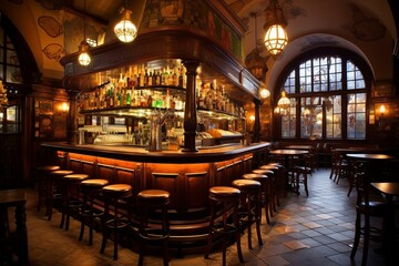A pub in Prague for beer tasting. Generative AI - obrazy, fototapety, plakaty