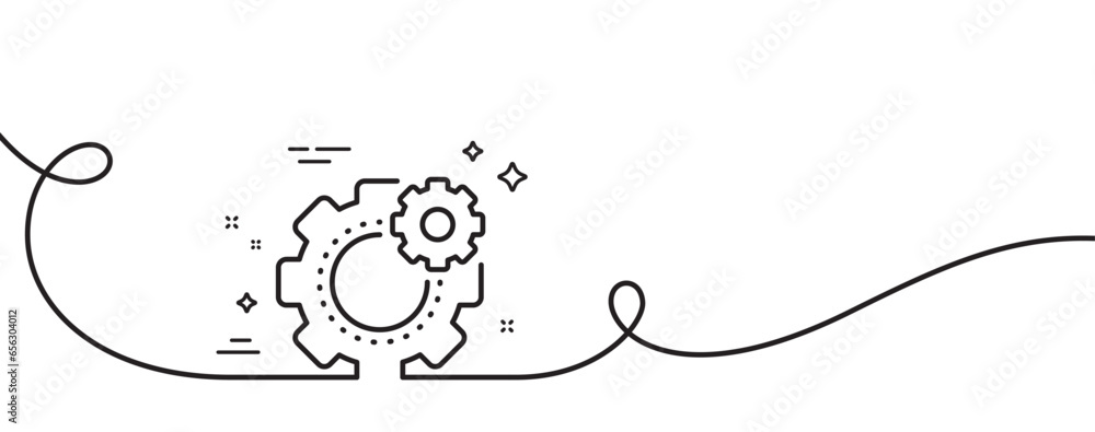 Poster cogwheel line icon. continuous one line with curl. engineering tool sign. cog gear symbol. cogwheel 